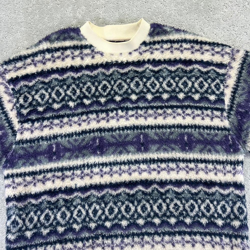 Beams Fleece Pullover Sweater Size Large Nordic Fair Isle Striped Crewneck Japan - Picture 4 of 14